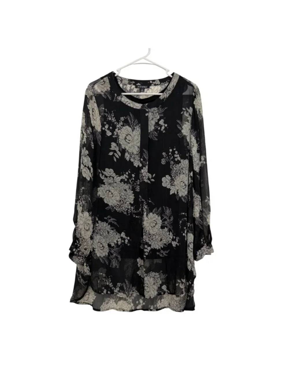 Roz & Ali Black Floral Metalic Sheer Tunic Blouse W/ Lined Tank Top Woman SZ 1X